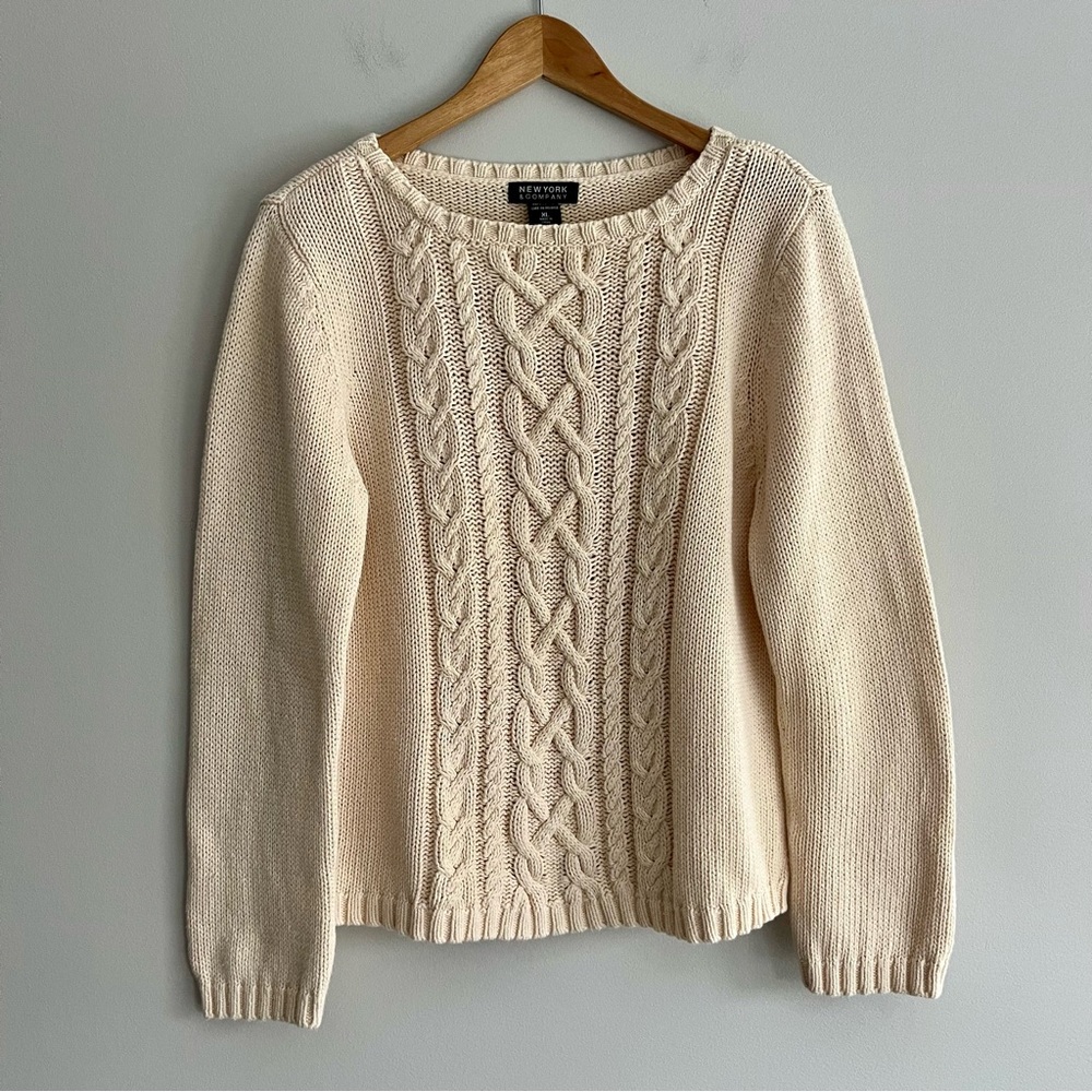 New York & Company Cream Cable Knit Sweater XL